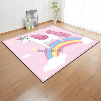 Kreskówka Rainbow Unicorn balkon podłoga dywan dla dziewczyn wystrój maty łóżko flanela plac zabaw dla dzieci mata dywan do nowoczesnego pokoju dziennego