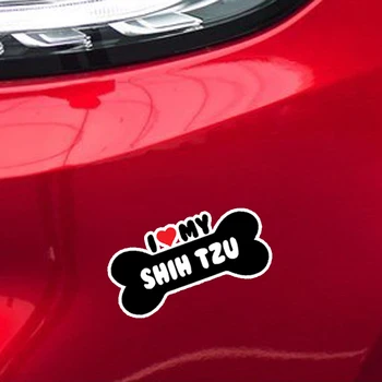 Kreskówki I Heart My Shih Tzu Dog Bone Car Sticker winylowe naklejki pokrywa zadrapania dla Hyundai Chevrolet Kia Rio,16cm*7,8 cm