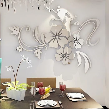 Kwiat hibiskusa lustro naklejki na ściany salon TV tło DIY Art Wall Decor Home Entrance akrylowe, naklejki na ściany, dekoracje