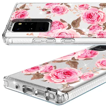 Kwiatowy kwiatowy wzór przezroczysty pokrowiec cztery kąty ochrona przed upadkiem dla Samsung Galaxy Note 20 Ultra/Note 20