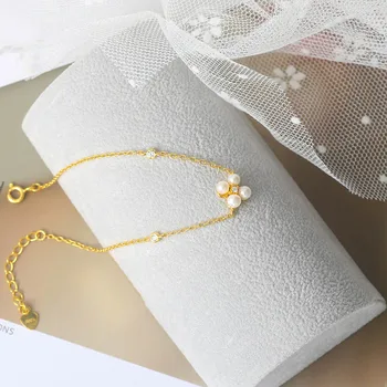 LAMOON słodkowodne perły bransoletka dla kobiet 925 srebro Kobiece bransoletki urok 14 K złotem biżuterii LMHI067