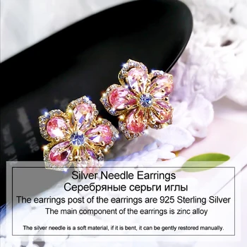 LATS Luxury Light Crystal Peach Blossom Sweet Stud kolczyki dla kobiet delikatne kwiatowe kolczyki 2020 moda biżuteria akcesoria