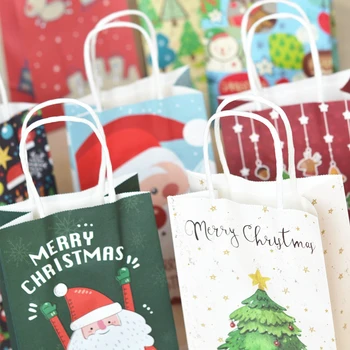 LBSISI Life 5szt Christmas Paper Handle podarunkowe pakiety Cookie Food Candy Bag Packing Decoration Party Favor Bag