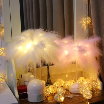 LED Fairy Feather Lamp Girls Room dekoracyjna lampa stołowa pilot zdalnego sterowania dla domu salon sypialnia poprawiny dekoracja lampy