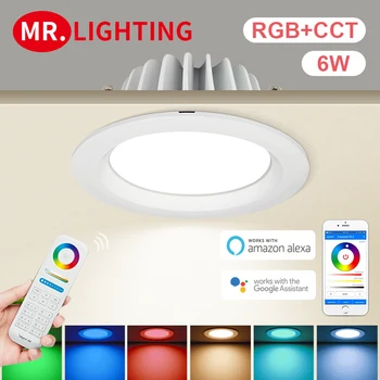 LED Round Brightness adjustable Miboxer 6W RGB+CCT Wodoodporny LED Downlight FUT063 AC 100V-240V