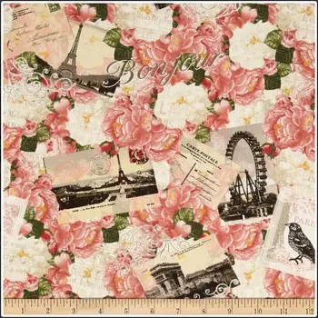 LEO&LIN japońska bawełna drukowanie Micro Playing Piece Dress Vintage Rose Postcard tkanina bawełniana Patchwork Tissus 50cm