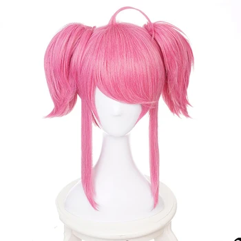 LOL Star Guardian Lux cosplay peruki różowy podwójny koński ogon krótkie odporne włosy syntetyczne wig pelucas
