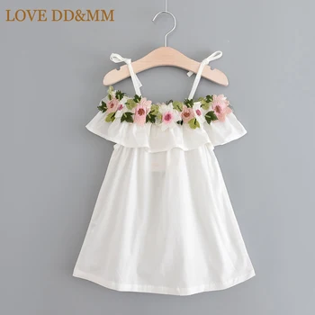 LOVE DD&MM Girls Clothing Dresses 2020 Girls Summer New Fashion słodki bawełniany kołnierzyk haft kwiat wiązka sukienka
