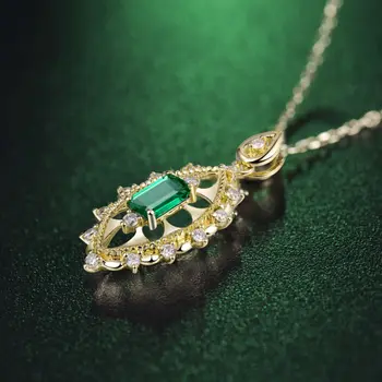 LOVERJEWELRY Anioł oczu zawieszenia dla kobiet naturalny Szmaragd prawdziwe diamenty wisiorek pierścionek z 18-karatowego żółtego złota wisiorek biżuteria