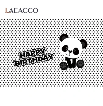 Laeacco Vinyl Panda Urodziny Tło Dla Zdjęcia Czarny Biały Pasek Banner Portret Fotograficzny Tło Photocall