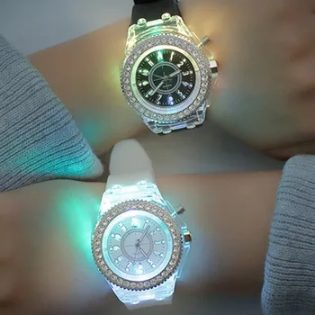 Lampy fluorescencyjne osobowość Diament Led jelly moda chłopcy i dziewczęta zegarek chronograf dokładne zegarek kwarcowy wyśmienita jakość wykonania
