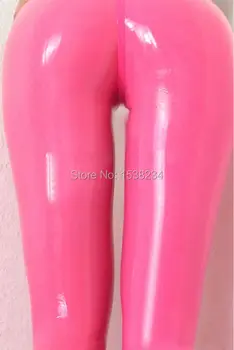 Lateksowe legginsy gumowe dziecięce różowe damskie lateksowe legginsy obcisłe spodnie białe wykończenie