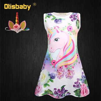 Lato Motyl Dziewczyny Unicorn Dress Dzieci Kreskówka Kwiatowy Partii Urodziny Sukienki Bez Rękawów Dzieci Odzież Dziecięca Księżniczki