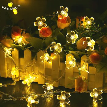 Led Herry Blossoms Peach Flower string lights 10/20/30/50 m wodoodporny wspaniałe światła wianek na boże narodzenie pielenie dekoracji wnętrz
