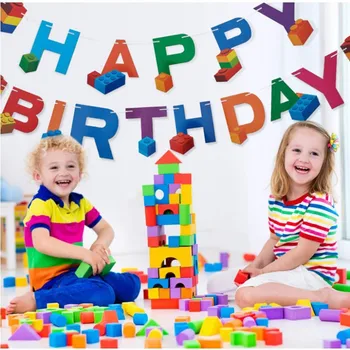 Lego Klocki Z Okazji Urodzin Banner Chłopców Baby Shower Urodziny Dostawy Papieru Wiszące Flagi Ozdoba Party