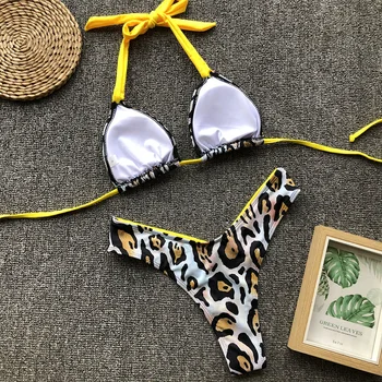 Leopard Halter Brazylijskie bikini 2021 Women swimsuit damski strój kąpielowy Two pieces bikini set High cut kąpiącego strój kąpielowy Lady Swim