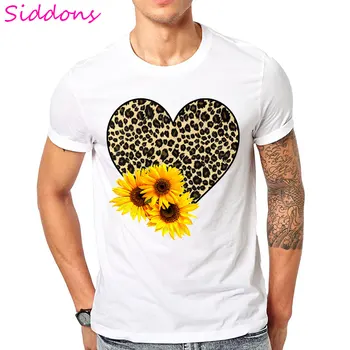 Leopard Peace Love Sunflower T shirt Men Tops estetyczna grafika koszulka Ullzang Sunshine Male T-shirt 2020 Summer White tshirt