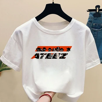 Letnia biały t-shirt z krótkim rękawem dla kobiet ATEEZ printed casual T-shirt for women with star Print Harajuku Korean Tshirt kawaii