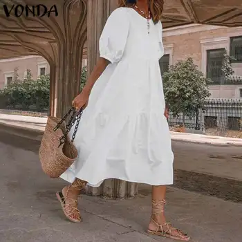 Letnie luźne sukienki dla kobiet Sexy Lantern Sleeve suknie balowe artystycznej plażową sukienkę VONDA 2021 plus rozmiar codziennych temat Vestidos