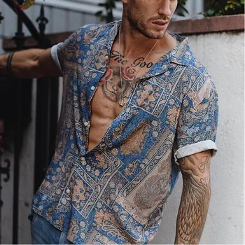 Letnie męskie Vintage hawajska koszula Komfort z krótkim rękawem koszula bluzka mężczyźni plaża topy odzież uliczna camisa masculina