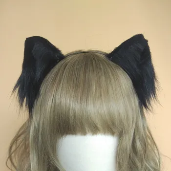 Lolita cosplay kostium akcesoria piękny kotek kot Neko uszy lisa obręcz do włosów czarny, biały, nakrycie głowy wykonane w ręku