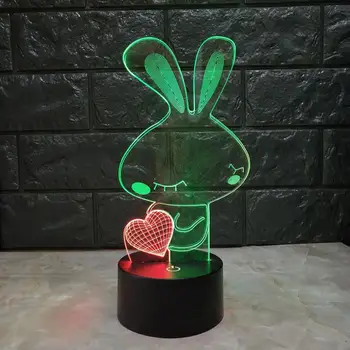 Love Królik 3d Visual Night Light Creative Seven Color Touch Charging Led Feeding NightLight Birthday Gift Lamp