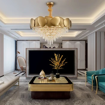 Luksusowa nowoczesna lampa żyrandol do salonu gold led crystal light creative design home decor chain cristal lighting fixture