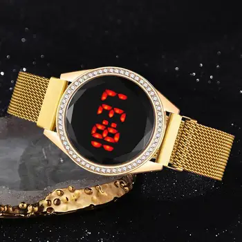 Luksusowe Damskie Led Zegarek Moda Laies Różowe Złoto Cyfrowe Zegarki Casual Damskie Diamentowe Zegarek Elektroniczny Zegar Magnetyczne