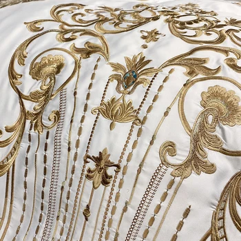 Luksusowy złoty haft 600TC satynowa bawełna jedwab Europa zestaw pościeli Queen King kołdrę zestaw pościeli koronki łóżko spódnica poszewka