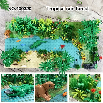 MOC Military Rainforest Baseplate Parts Jungle Animal Flower Tree Plants City Adventure Building Blocks Assembly DIY Toys Gifts
