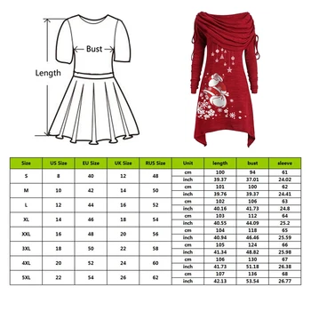 MONERFFI 2020 Long Sleeve Santa Claus Dress Women Snowflake Print nieregularne sukienka top moda damska Świąteczny strój