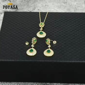 Marokańska kaftan ślubny złoty zestaw biżuterii dla kobiet zielony kamień moda zestaw biżuterii miedzi wysokiej jakości zestaw biżuterii