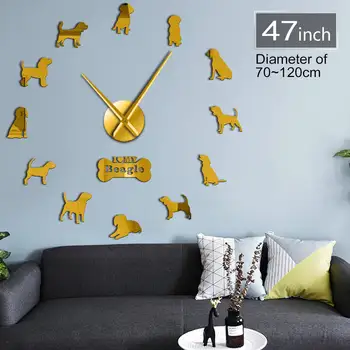 Marshall Beagle Portrait oversize 3D DIY zegar ścienny dla miłośników psów kwarcowy koraliki Lustrzane naklejki zegar z bateryjnie zegar