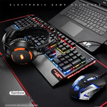 Mechaniczna klawiatura do gier ,zestaw mysz z zestawu gier dla komputerów PC,wielokolorowe podświetlenie led USB przewodowa z niebieskim przełącznikiem,podpórka pod nadgarstki