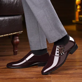 Merkmak 2020 biznesowe moda buty męskie oficjalna buty ślubne Ostre szpilki modne buty z imitacji skóry, buty na płaskiej podeszwie оксфордские buty dla mężczyzn