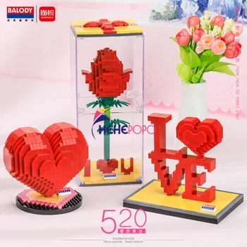Mini Balody Lover Series Block Set Red Heart Rose Love Word Model Brick Building Toy for Couple Valentine Day Gift 18148