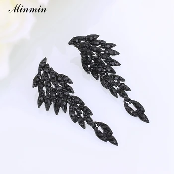 Minmin Vintage Black Crystal Angel Wings długie kolczyki upadku 2019 moda koreański biżuteria modne kolczyki klip kolczyki damskie EH209