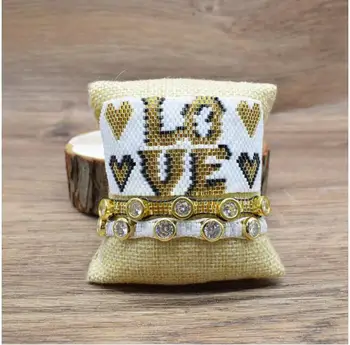 Miłość szczęśliwy Uroku bransoletki dla kobiet Biały Miyuki zroszony bransoletka nit bransoletki Mujer Moda 2020 handmade biżuteria