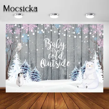 Mocsicka Baby It ' s Cold Outside background Winter Snow Woodland Animals Baby Shower Party Banner Decoration Photography Background