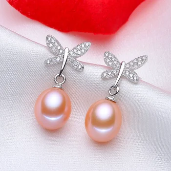 Moda 925 srebro biżuteria Kolczyki perły naturalne,prawdziwe słodkowodne perły kolczyki biżuteria dla córki kochanek modny prezent