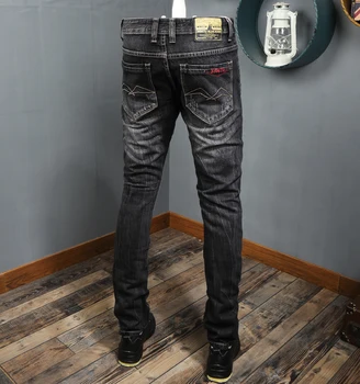 Moda Uliczna Ubrania Męskie Jeans Wysokiej Jakości Czarny Szary Kolor Rocznika Projektant Slim Fit Podarte Dżinsy Mężczyźni Hip-Hop Spodnie Jeans Hombre