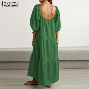 Moda ZANZEA damski letni sukienkę elegancki kwadratowy dekolt z krótkim rękawem sukienka maxi plus rozmiar twarde, suknie wieczorowe luźne Vestidos7