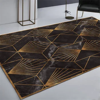 Moda Złoty geometryczny odtwórczy czarny wyłożona kafelkami dywan sypialnia salon antypoślizgowa mata maty łóżko na zamówienie maty podłogowe