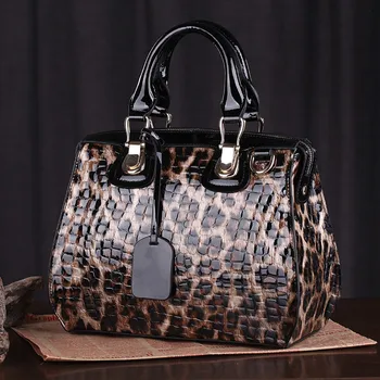 Moda leopard wzór skóra naturalna torebki damskie\Torba okrągły skóra duża torba damska torba damska marki