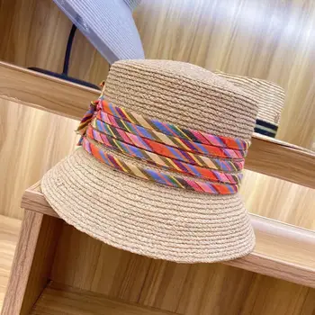 Moda styl etniczny Taśma letnia czapka dla kobiet широкополая słomkowy kapelusz Рафия akcesoria plażowe UPF 50 wiadro okulary, kapelusze Packable