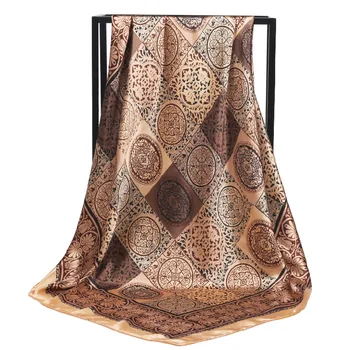 Moda szal jedwabny szalik retro wiatr geometryczny totem symulacja 90 x 90 cm kwadratowy damski szalik muzułmańskie chusty i miękkie nosidła