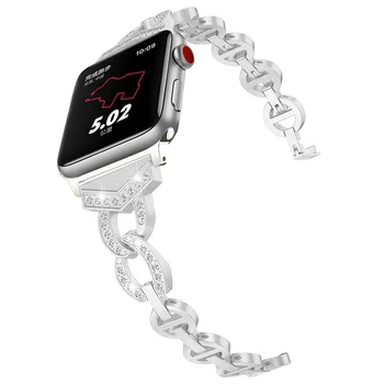 Modna bransoletka diament dla Apple Watch SE Band Series 6 5 4 3 2 1 damski pasek do mc 40 mm 44 mm 38 mm 42 mm Metalowy pasek naręczny