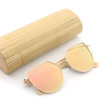 Modne damskie lustrzane okulary z różowego złota Super Star Bamboo Wood Sun glasses Polarized UV400 lens,pochodzą z бамбуковым etui