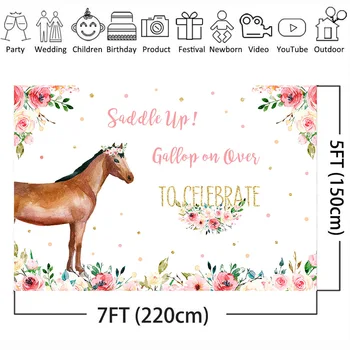 Mohofoto koń, motyw urodziny tle Zdjęcie siodło do góry obchody partii banner dekoracji tło Akwarela kwiaty punkt