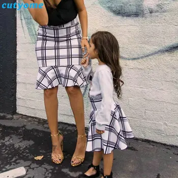 Mommy And Me Matching Clothes Kwiatowy Komórkowe Spódnice Sukienki Dla Mamy I Córki Rodzinne Sukienki Stroje Ubrania Dla Mamy I Córki